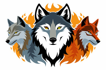 Three Wolves Surrounded by Flames