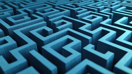 Intricate Geometric Labyrinth - 3D Clay Wallpaper Design with Raised Lines in Blue and Grey Tones