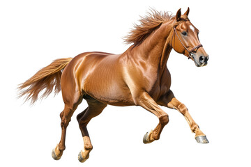 Dynamic image of a beautiful, powerful horse running with full strength, showcasing its muscular build and grace in motion.