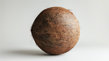 A single coconut placed on a white background