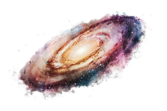 Watercolor painting of a galaxy with swirling stars, cosmic dust, and vibrant colors, showcasing the beauty of the universe.