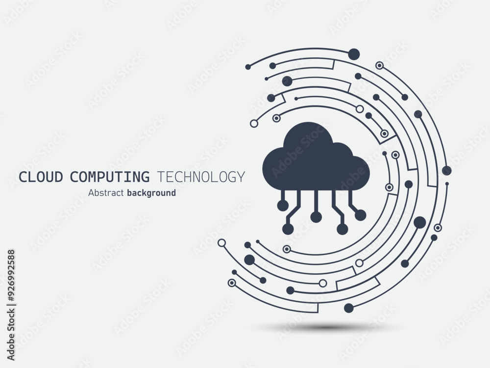 Aufkleber Cloud circuit on a crescent-shaped circuit board. Cloud computing technology Internet and cyber technology concept. Data center. Vector illustration for web and template.