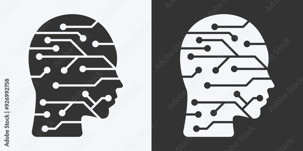 Leinwandbilder human head tech with line circuit icon. flat icon isolated on background. artificial intelligence te