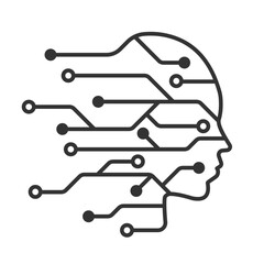 Human head tech with line circuit icon. line icon isolated on  background. Artificial intelligence technology concept. Vector illustration.