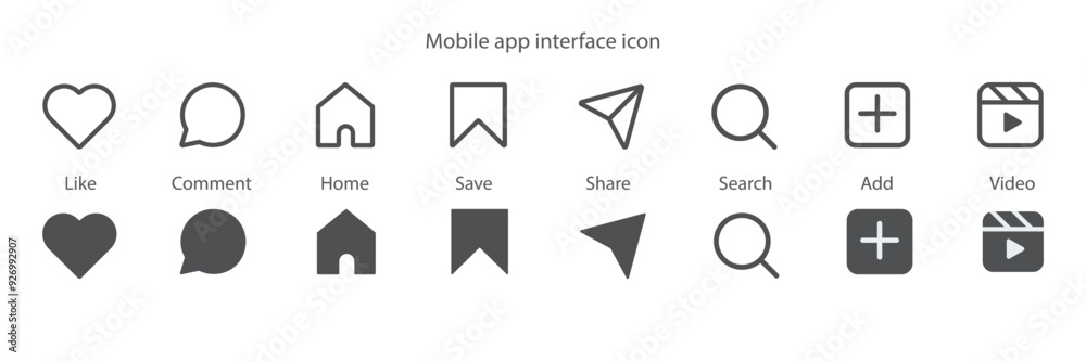 Poster Social media icons set. Flat and line icon isolate on white background. Element design for apps, websites, and Interfaces. UI UX. Vector illustration.