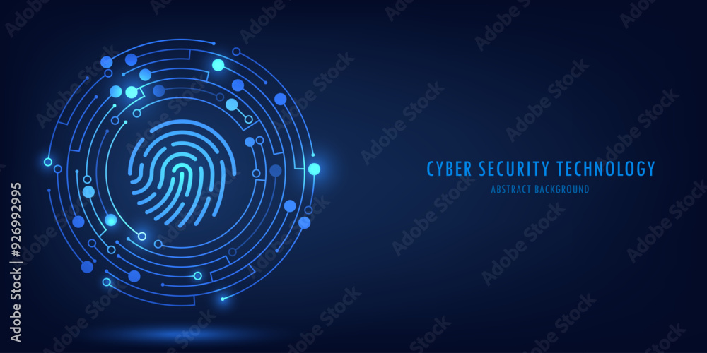 Poster Fingerprint scanning on circuit board. secure system concept with a fingerprint. Cyber security technology concept abstract background futuristic Hi-tech style. Vector and Illustration.