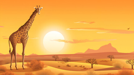  giraffes in savannah at sunset, South Africa, giraffe walking in the savannah, AI Generated