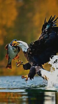 A bald eagle and a fish