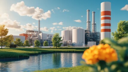 Obraz premium Biogas pipeline network connecting multiple industrial facilities for energy recovery