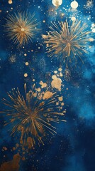 Fototapeta premium Gold and blue Fireworks background