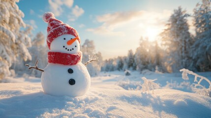 Obraz premium snowman against a snow covered the winter forest 