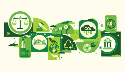 Green rights and law or environment law for better living with eco friendly and sustainable future. Green environment template with isolated icons. Modern flat infographic, vector illustration.