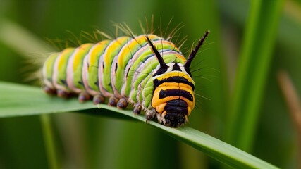 A caterpillar is sitting on a leaf.
