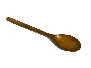 A single wooden spoon for eating isolated on white background