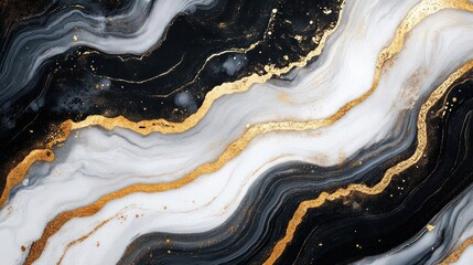 A close up view of a marble tile design, featuring gold swirls, black veins and galaxy patterns.