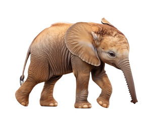 Fototapeta premium Gentle elephant calf walking on transparent background