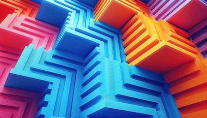 Craft a lively and abstract geometric background with a colorful palette dominated by shades of blue 