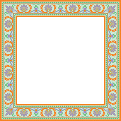 Vector colorful square classic renaissance ornament. Endless european border, revival style frame