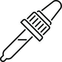 Simple black line style icon of a pipette being used to measure liquid chemicals