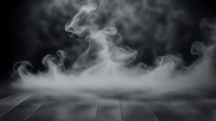 Halloween Background with Dark Mist and Smoke on Gray Floor for Spooky Atmospheric Design and Eerie Event Decor.