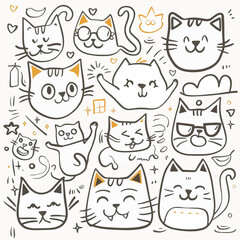 Free Cute and funny cats doodle vector set
