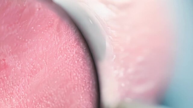 Through a magnifying glass the potency of pink collagen serum can be seen as it trates the skin and works to enhance and repair damaged collagen and elastin.