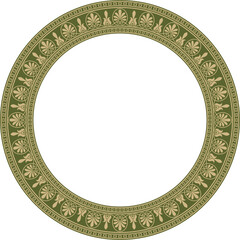 Vector gold and green round classical Greek ornament. European ornament. Border, frame, circle, ring Ancient Greece, Roman Empire