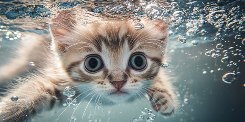 A cute kitten swimming underwater, generative AI