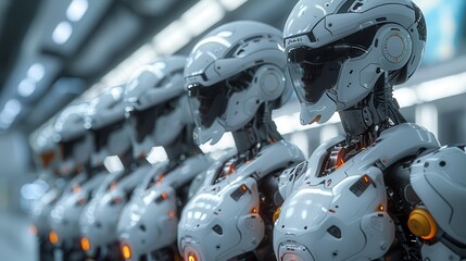 Fototapeta premium Futuristic AI-Powered School with Robots Teaching and Managing Educational Activities - Concept of Advanced Technology in Education