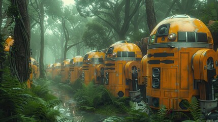 Futuristic AI-controlled School with Robots Teaching and Managing Educational Activities, No Human Teachers, Text Space on Right Side
