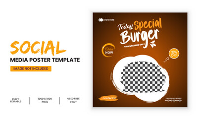 Burger social media feed post template social media.Burger social media post vector illustration. Square size.