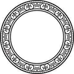 Vector round black monochrome border, frame, Pompeii ring. Circle Neopolitan ornament. Art of Ancient Rome