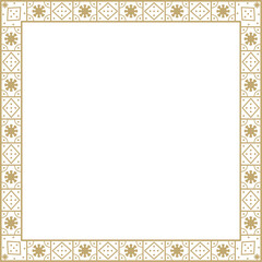 Vector square gold border, frame, Pompeii. Rectangle Neopolitan ornament. Art of Ancient Rome. Template for stained glas