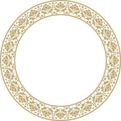 Vector golden round national Indian ornament. Circle, ring, border, ethnic Hindu frame