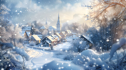 The city in the snow, background, wallpaper