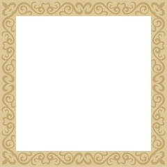 Vector golden square Kazakh national ornament. Ethnic pattern of the peoples of the Great Steppe
