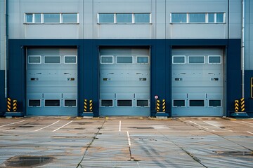 Automated warehouse garage doors for trucks in industrial facility for efficient entry and storage