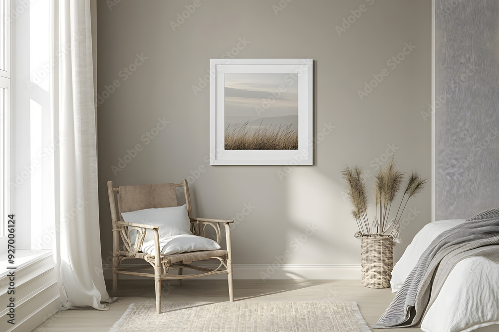 Sticker plain modern frame for small 3:2 photo with white matt mount in a badroom