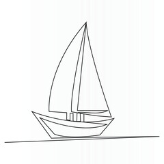 Single line continuous drawing of sailboat or yacht one line drawing outline vector art illustration	