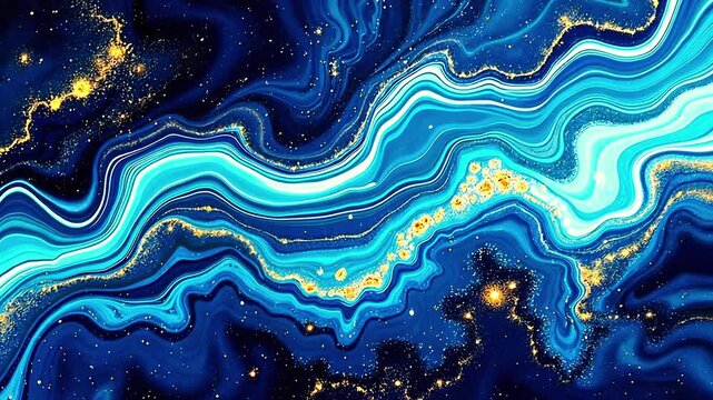 Blue marble and gold abstract background texture. Indigo ocean blue marbling with natural luxury style swirls of marble and gold powder.