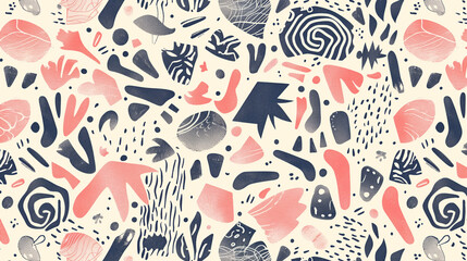 Fototapeta premium Abstract Contemporary Pattern in Coral and Navy Blue with Copy Space
