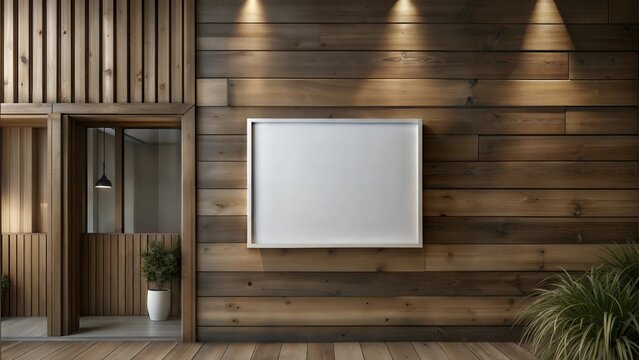 Blank white street billboard template.In urban mockup in rustic style on the wall of a wooden building.Mockup under advertising design,signage for your business