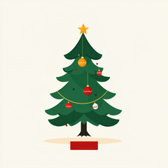 Fototapeta premium Decorated Christmas Tree with Ornaments, Star Topper, and Gifts Below 
