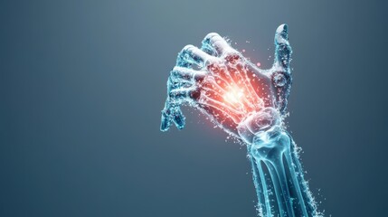 A hand gripping a swollen joint, depicting the pain of arthritis.