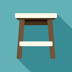 Simple wooden stool with a white seat and footrest is standing on a blue background