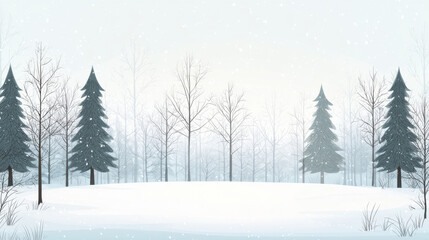 Fototapeta premium Winter Forest Scene with Snow-Covered Ground and Bare Trees in Fog 