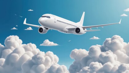 Obraz premium A sleek airplane in flight against a clear sky, illustrating modern aviation and air travel