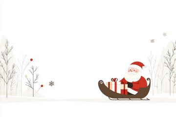 Santa Claus Riding Sleigh with Gifts in Winter Wonderland - Minimalist Christmas Illustration