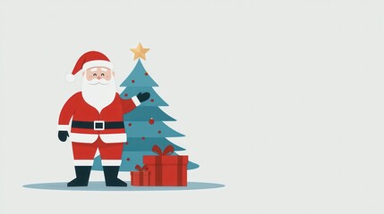 Obraz premium Santa Claus with Christmas Tree and Gifts - Festive Holiday Illustration with Santa, Tree, and Presents