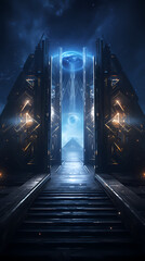 The entrance to space exploration, science fiction scene design